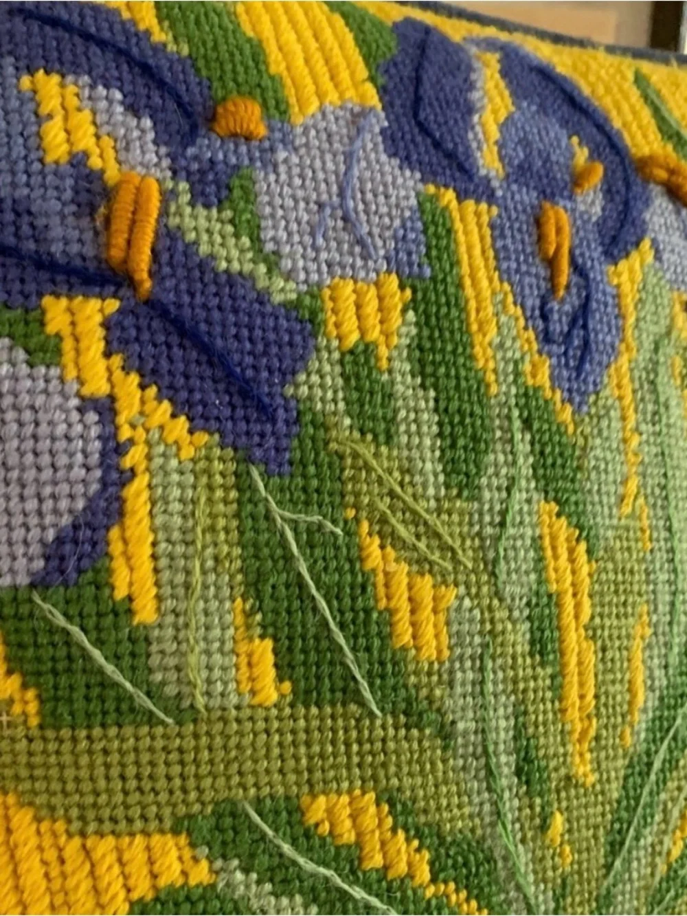 Hand-Embroidered Iris Pillow